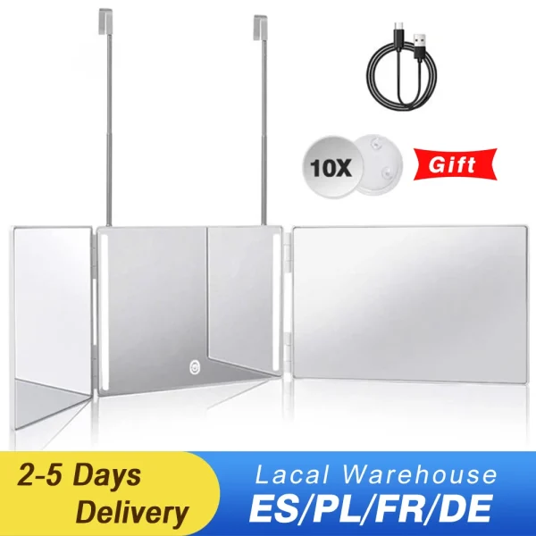 Three-Sided Mirror with LED Lights