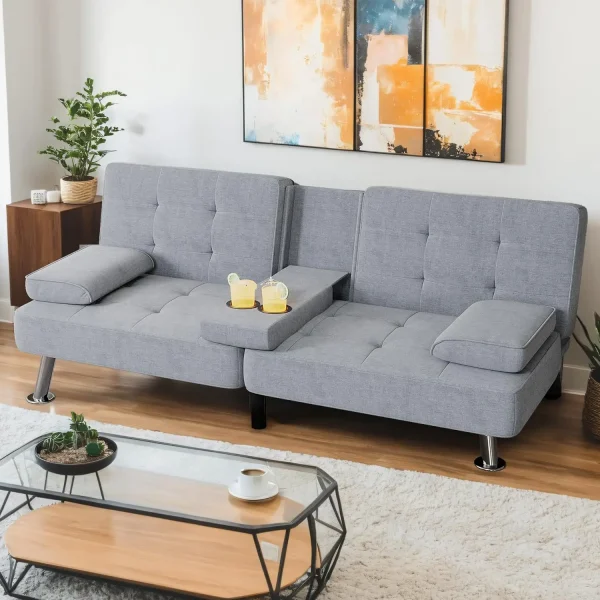 Modern Linen Futon Sofa Bed